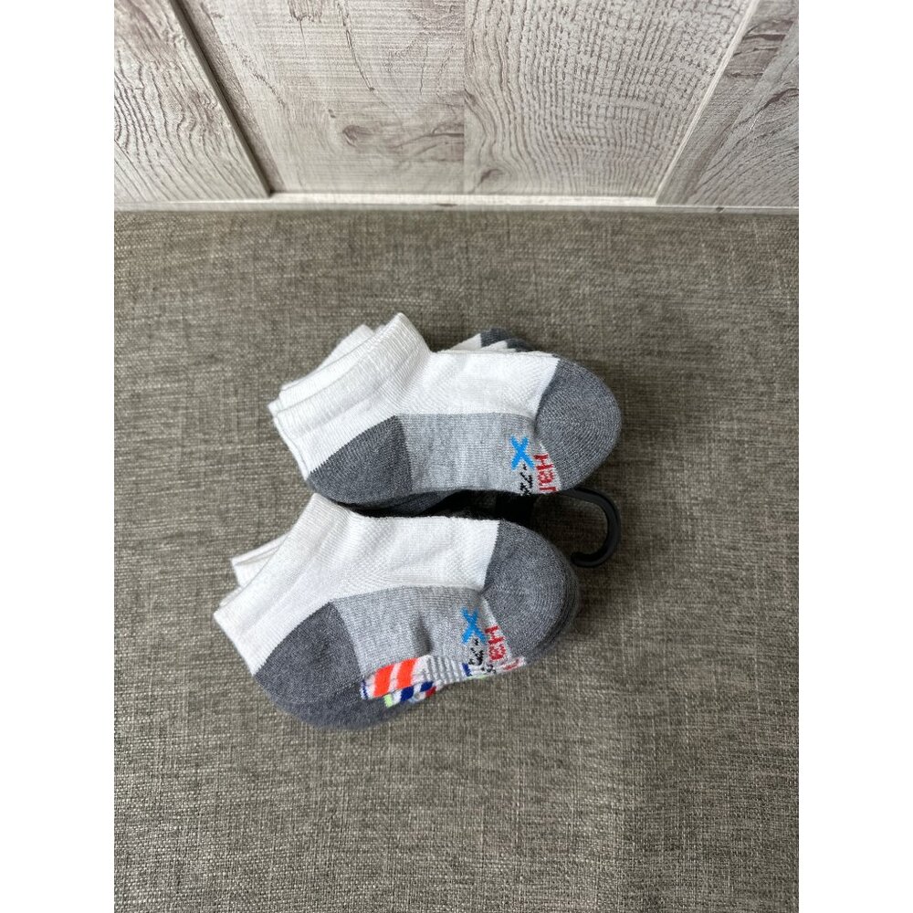 Hanes Youth Boys Ankle Socks 12-Pack Size Small White & Gray Cotton Blend